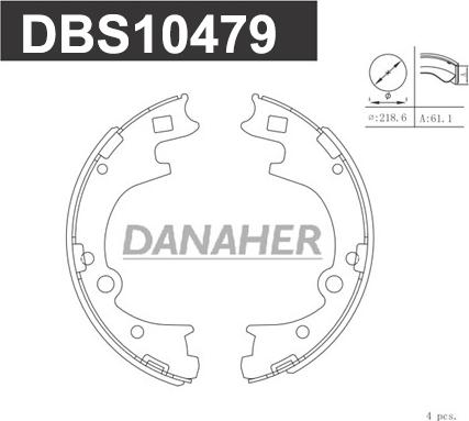 Danaher DBS10479 - Комплект гальм, барабанний механізм autozip.com.ua