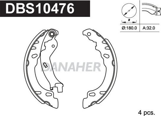 Danaher DBS10476 - Комплект гальм, барабанний механізм autozip.com.ua