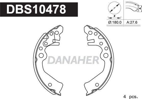 Danaher DBS10478 - Комплект гальм, барабанний механізм autozip.com.ua