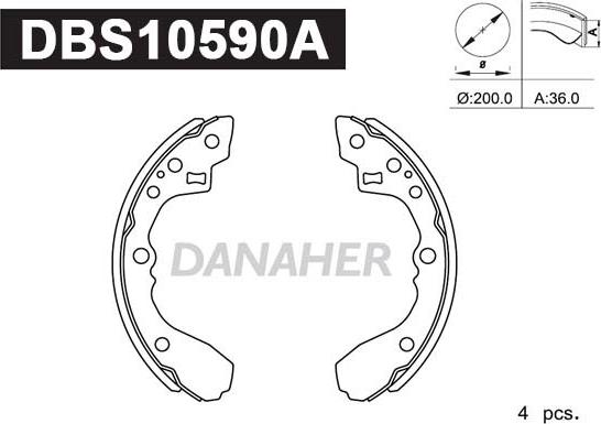 Danaher DBS10590A - Комплект гальм, барабанний механізм autozip.com.ua