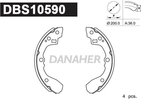 Danaher DBS10590 - Комплект гальм, барабанний механізм autozip.com.ua