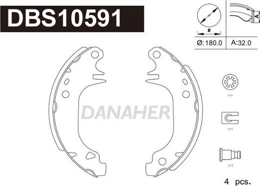 Danaher DBS10591 - Комплект гальм, барабанний механізм autozip.com.ua