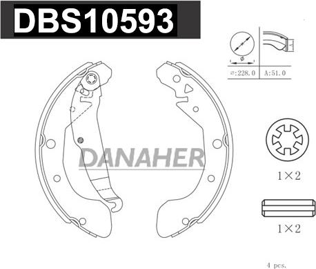 Danaher DBS10593 - Комплект гальм, барабанний механізм autozip.com.ua