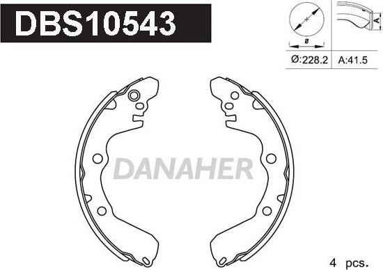 Danaher DBS10543 - Комплект гальм, барабанний механізм autozip.com.ua