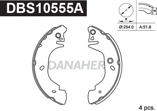 Danaher DBS10555A - Комплект гальм, барабанний механізм autozip.com.ua
