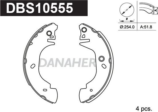 Danaher DBS10555 - Комплект гальм, барабанний механізм autozip.com.ua