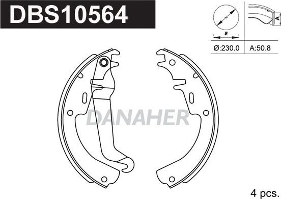 Danaher DBS10564 - Комплект гальм, барабанний механізм autozip.com.ua