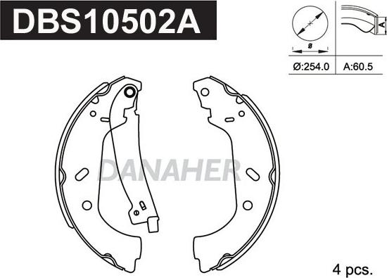 Danaher DBS10502A - Комплект гальм, барабанний механізм autozip.com.ua