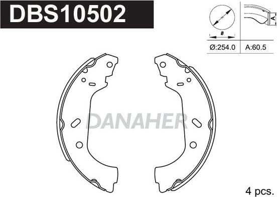 Danaher DBS10502 - Комплект гальм, барабанний механізм autozip.com.ua