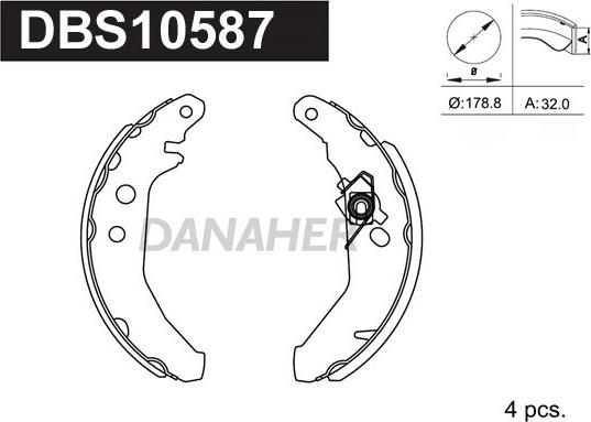 Danaher DBS10587 - Комплект гальм, барабанний механізм autozip.com.ua