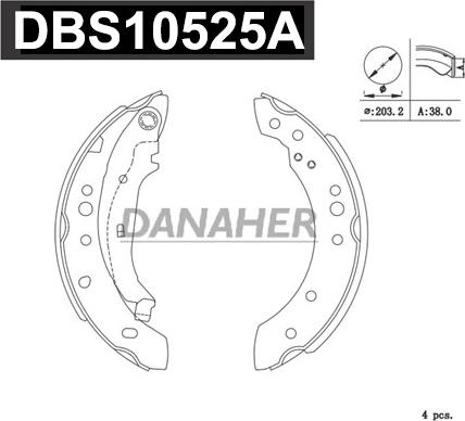 Danaher DBS10525A - Комплект гальм, барабанний механізм autozip.com.ua