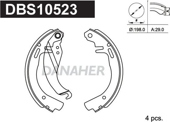 Danaher DBS10523 - Комплект гальм, барабанний механізм autozip.com.ua