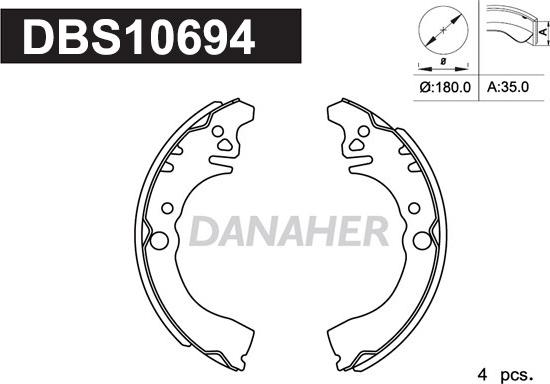 Danaher DBS10694 - Комплект гальм, барабанний механізм autozip.com.ua