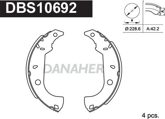 Danaher DBS10692 - Комплект гальм, барабанний механізм autozip.com.ua