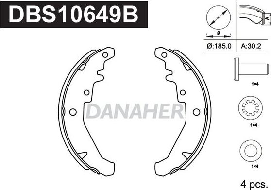 Danaher DBS10649B - Комплект гальм, барабанний механізм autozip.com.ua