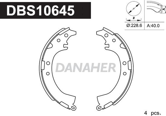 Danaher DBS10645 - Комплект гальм, барабанний механізм autozip.com.ua