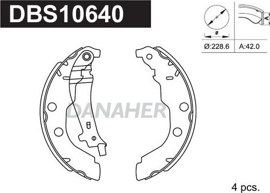 Danaher DBS10640 - Комплект гальм, барабанний механізм autozip.com.ua