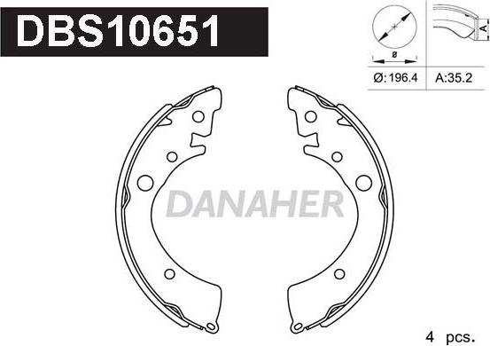 Danaher DBS10651 - Комплект гальм, барабанний механізм autozip.com.ua