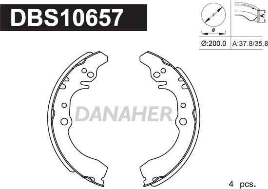 Danaher DBS10657 - Комплект гальм, барабанний механізм autozip.com.ua