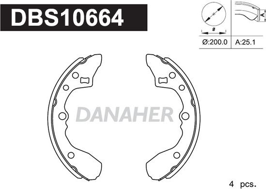 Danaher DBS10664 - Комплект гальм, барабанний механізм autozip.com.ua