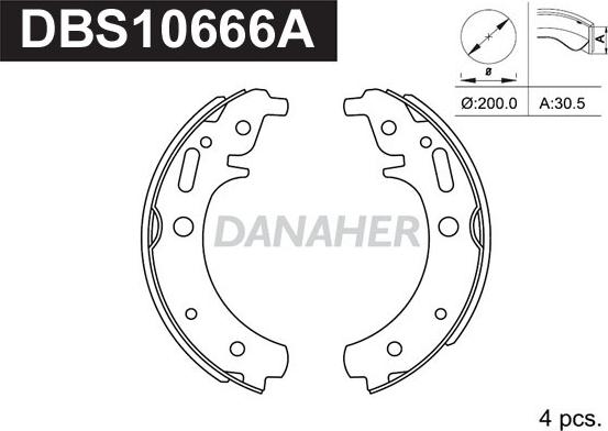 Danaher DBS10666A - Комплект гальм, барабанний механізм autozip.com.ua