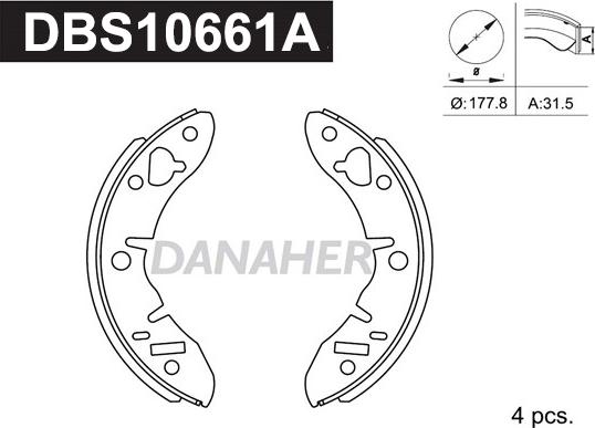Danaher DBS10661A - Комплект гальм, барабанний механізм autozip.com.ua