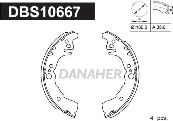 Danaher DBS10667 - Комплект гальм, барабанний механізм autozip.com.ua