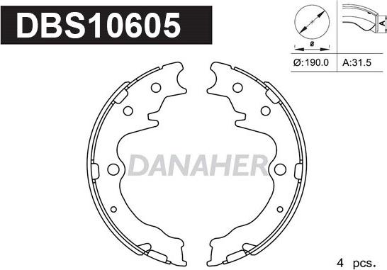 Danaher DBS10605 - Комплект гальм, ручник, парковка autozip.com.ua