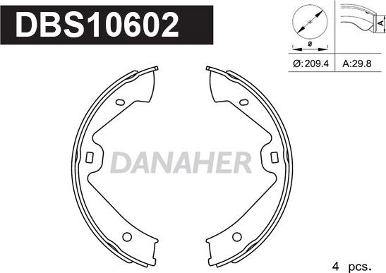 Danaher DBS10602 - Комплект гальм, ручник, парковка autozip.com.ua