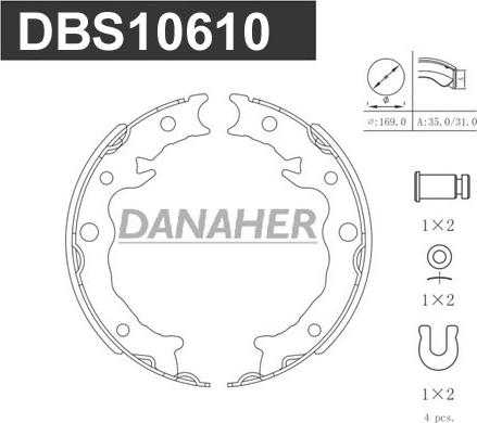 Danaher DBS10610 - Комплект гальм, ручник, парковка autozip.com.ua