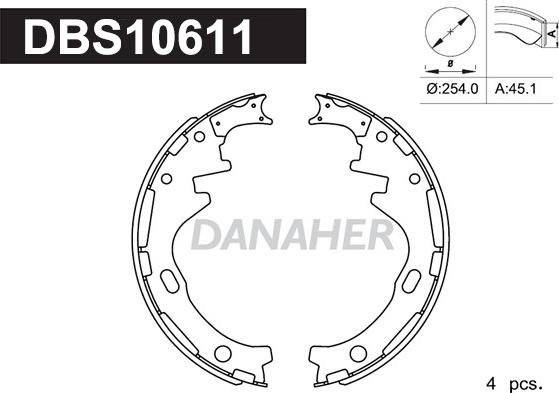 Danaher DBS10611 - Комплект гальм, барабанний механізм autozip.com.ua