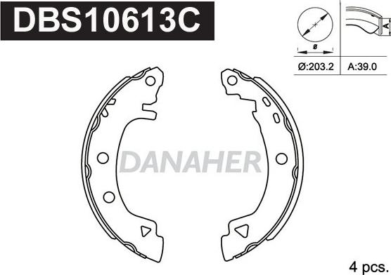 Danaher DBS10613C - Комплект гальм, барабанний механізм autozip.com.ua