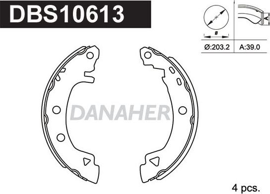 Danaher DBS10613 - Комплект гальм, барабанний механізм autozip.com.ua