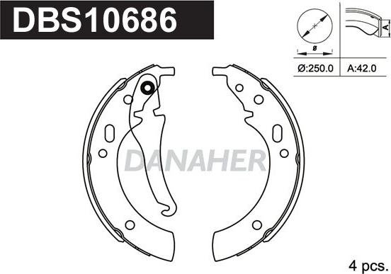 Danaher DBS10686 - Комплект гальм, барабанний механізм autozip.com.ua