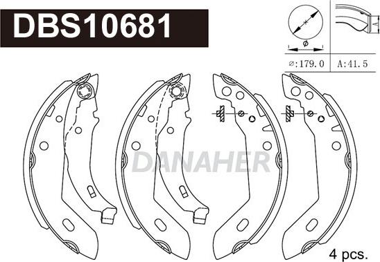 Danaher DBS10681 - Комплект гальм, барабанний механізм autozip.com.ua