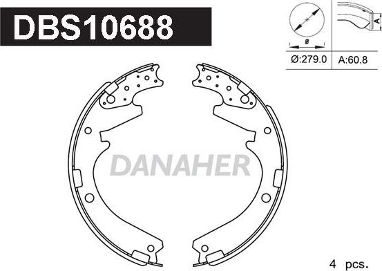 Danaher DBS10688 - Комплект гальм, барабанний механізм autozip.com.ua