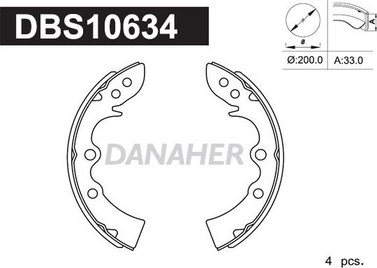 Danaher DBS10634 - Комплект гальм, барабанний механізм autozip.com.ua