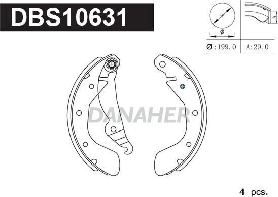 Danaher DBS10631 - Комплект гальм, барабанний механізм autozip.com.ua