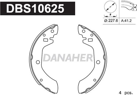 Danaher DBS10625 - Комплект гальм, барабанний механізм autozip.com.ua