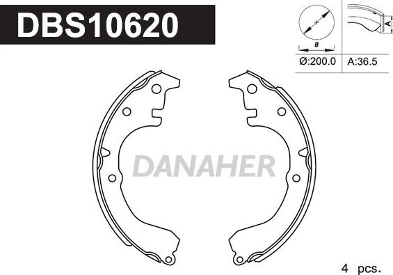 Danaher DBS10620 - Комплект гальм, барабанний механізм autozip.com.ua