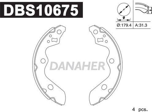 Danaher DBS10675 - Комплект гальм, барабанний механізм autozip.com.ua