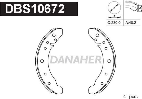Danaher DBS10672 - Комплект гальм, барабанний механізм autozip.com.ua