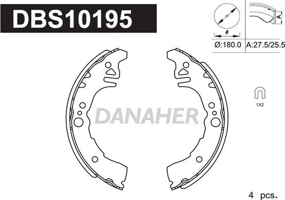 Danaher DBS10195 - Комплект гальм, барабанний механізм autozip.com.ua