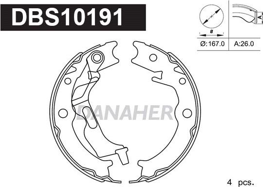 Danaher DBS10191 - Комплект гальм, ручник, парковка autozip.com.ua