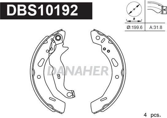 Danaher DBS10192 - Комплект гальм, барабанний механізм autozip.com.ua