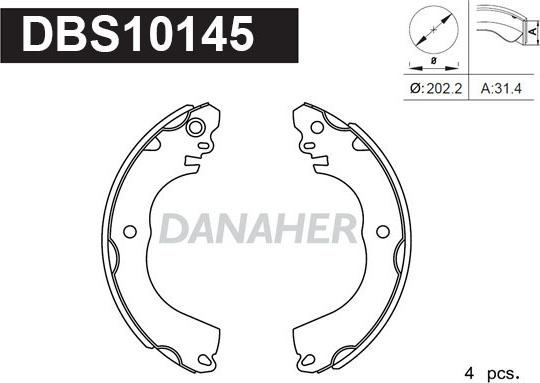 Danaher DBS10145 - Комплект гальм, барабанний механізм autozip.com.ua