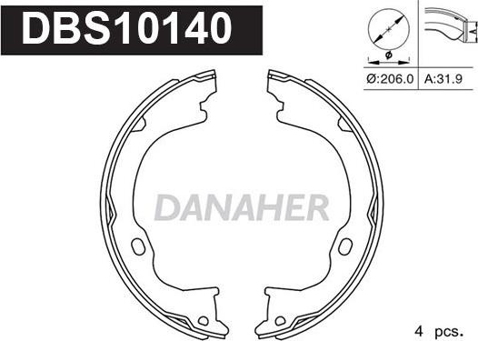 Danaher DBS10140 - Комплект гальм, ручник, парковка autozip.com.ua