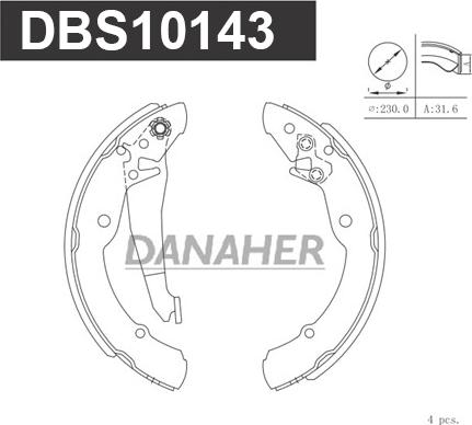 Danaher DBS10143 - Комплект гальм, барабанний механізм autozip.com.ua