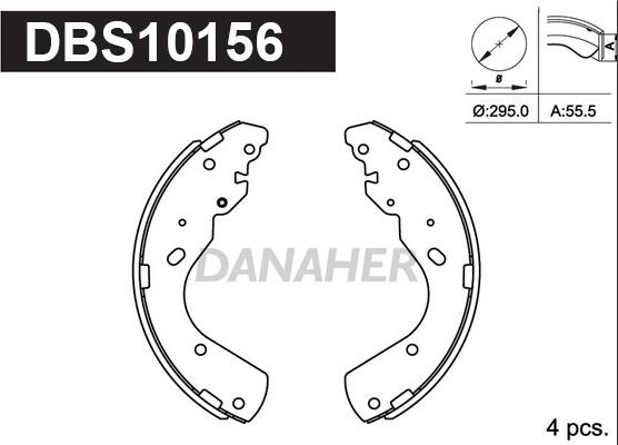 Danaher DBS10156 - Комплект гальм, барабанний механізм autozip.com.ua