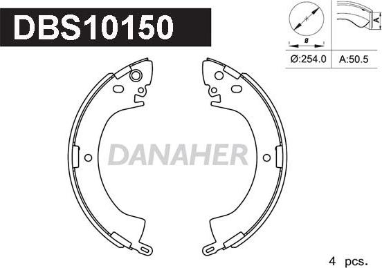 Danaher DBS10150 - Комплект гальм, барабанний механізм autozip.com.ua